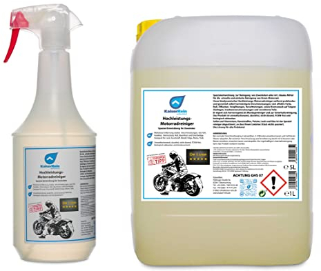 KaiserRein professional Hochleistungs Motorrad- und Zweirad-Reiniger 1 L Sprühflasche + 5 L Nachfüll-kanister Spezial-Entwicklung für Zweiräder Citrus Reiniger für Profis…