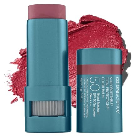 Colorescience Sunforgettable Protección Total Bálsamo de Color SPF 50, Mineral, Espectro Amplio, Color Labial y Mejillas Ajustable, Berry, 1 ud.