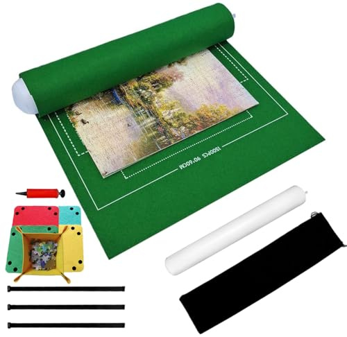 BangShou 1500 Pièces Tapis de Puzzle,Puzzle Mates Roll Gonflable,Feutre Jigsaw Mat Board,Tapis de Rangement pour Puzzle,Économiseur de Puzzle Pliable avec Pompe Gonflable