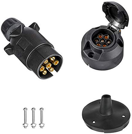 BEIJISTAR 7 Pin Trailer Plug & 7 Pin Trailer Socket with Rubber Gasket, 12V Waterproof 7 Pin Trailer Plug Socket Connector, for Truck RV Cars Boat Caravan Trailer Accessories Adapter (Screw End)