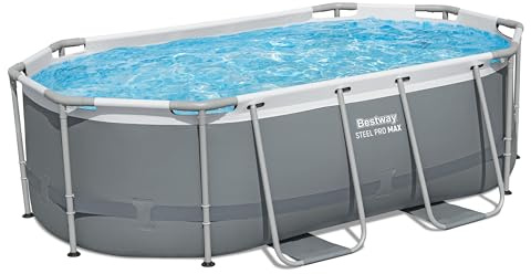 Bestway Steel Pro MAX 10' x 6'7' x 33' Oval Above Ground Swimming Pool Set, 330 GPH Filter Pump, Tritech Puncture Resistant Liner, ClickConnect Steel Frame, Gray