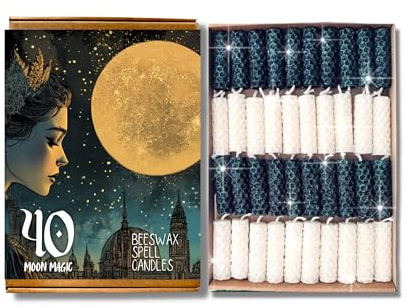 Phoenix Candle Company Mini Moon Magic Ritual Glitzer-Zauberkerzen mit Mondphasenkalender – 40 Stück – handgerollt – Schwarz & Weiß