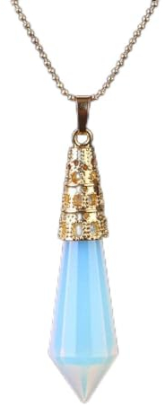 &ET Crystal Necklace, Natürliches Sechseckiges Prisma Edelstein Kugel Anhänger Opalhalskette Mit Goldener Kette Für Damen Herren