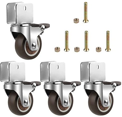 CPROSP 4 Rotelle Mobili con Freno Girevoli Ruote in Gomm a U, Ø50MM Ruote Per Carrello, Apertura Della Piastra: 20mm, con Cuscinetti Freno, 75kg, per Scaffali, Piccole Rotelle Girevoli per Fiori