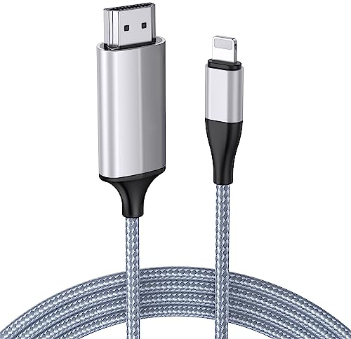 lulaven HDMI-Kabel für iPhone/Pad/Pod zu TV/Monitor/Projektor,HDMI-Konverterkabel,Adapterkabel,Verbindungskabel kompatibel mit iPhone14,13,12,11,1080P HD,Plug and Play（4M silbrig）