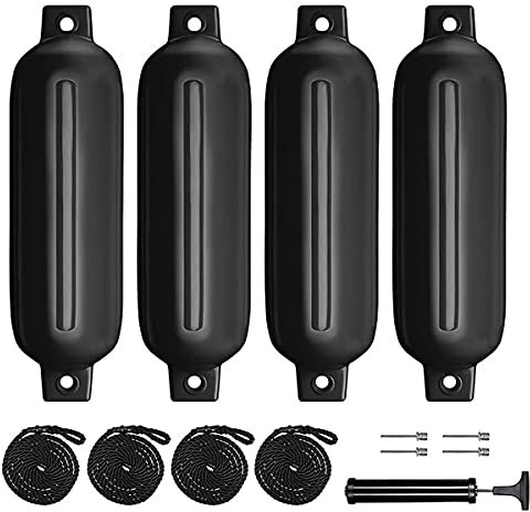 Duendhd Bootsfender 4 Packungen 4,5 X 16 Aufblasbarer Gerippter Bootsfender mit Fenderleinen 6,5 Ft Nadeln und Pumpe
