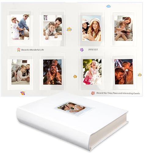 Ruibytree 128 Pockets Instant Mini Photo Album for 2x3 Pictures, Faux Leather Hardcover Fits Polaroid Photo Albums with Writing Space for Fujifilm Instax Mini Series Instant Film, White