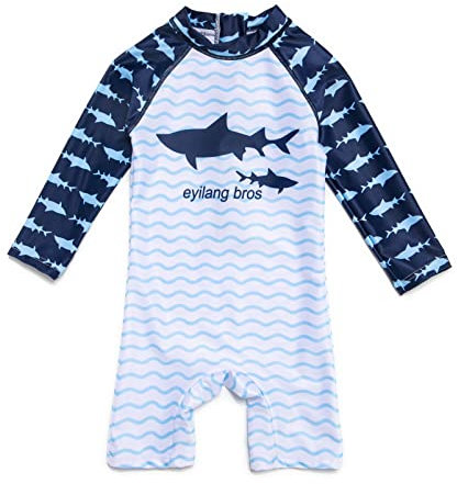 BONVERANO Bañador de una pieza para bebé niño, manga 3/4, UV 50+ con cremallera…, Tiburón., 18-24 meses