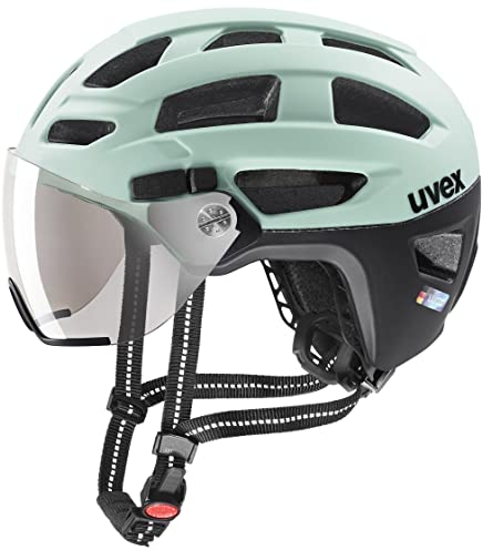 uvex Finale Visor - sicherer City-Helm für Damen und Herren - Filterkategorie 1 - inkl. LED-Licht - Jade-Black matt - 56-61 cm