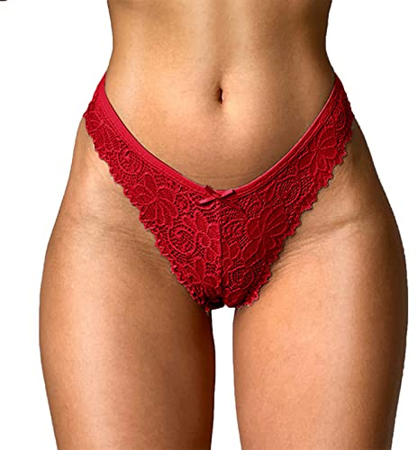 Tanga Spitze für Frauen - Mikro String Höschen Bequeme Unterwäsche Elegante Damen Höschen G-String Gedruckt T-String Höschen Spitze Schick Hot Slip Große Elastizität Frauen Flacher Bauch, rot, 38