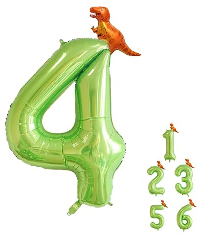 Luftballon 4. Geburtstag, Folienballon 4 mit Dinosaurier, Grün Luftballon 4 | Luftballons 4. Geburtstag, Luftballons Geburtstag 4, Zahlen Luftballon, Ballon 4 Geburtstag für Babyparty Geburtstagsdeko
