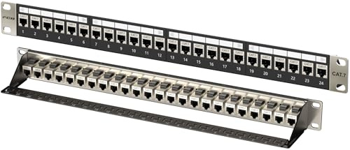 FGB 10Gbps Patchpanel 24 Port Cat7 mit geschirmt RJ45 Keystone-Koppler, 1HE | 19-Zoll-Rackmount, 10Gbps/s 600 MHz, STP Patchpanel mit Rückleiste, Netzwerk-Patchpanel, für Gigabit-Netzwerk-Switch