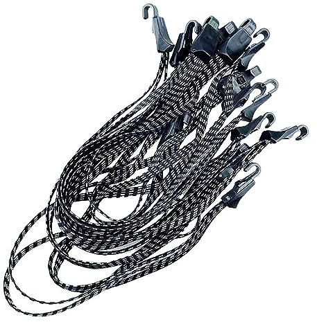6er Set - 70cm Fahrrad Gepäckspanner | Spanngurt Gepäckträger | Fahrradträger Spanngummi | Gepäckgummi mit Haken | Gepäckspanner [schwarz-weß] | Expander | Spannseil Fahrradgurt zur Ladungssicherung