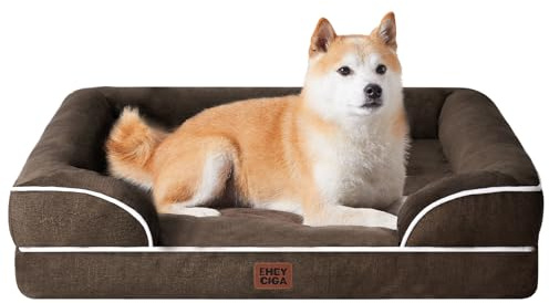 EHEYCIGA Orthopädisches Hundebett Grosse Hunde, 91x68cm, Braun | Orthopädischer Eierkistenschaum, Waschbarer und Wasserdichte Bezug, Rutschfester Boden, Reversibles Design, Atmungsaktiv
