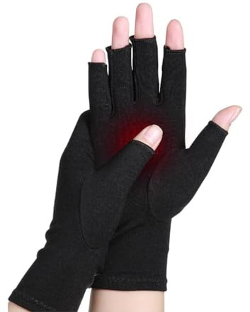 KOMUNJ 1 par anti-artrit-handskar, fingerlös design, fukttransporterande tyg, bekväm passform, lindrar artritsmärta, smärtlindring och värme, Svart, M, En Storlek