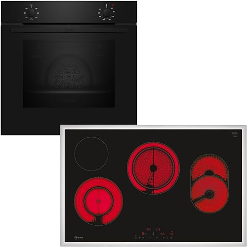 NEFF BX18B, Einbau-Herd-Set bestehend aus Integrierbarer Herd-Kochfeld-Kombination 60 cm breit, CircoTherm, Schnellaufheizung, LED-Display, Touch Control, Powerstufe, Bräterzone Schwarz