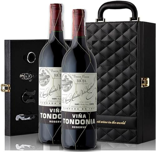 Genérico Elegante astuccio per vino da regalo con due bottiglie di vino e set di 4 accessori, Nero , Rioja, Valigette