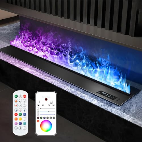 Water Vapor Fireplace Recessed Multicolour Realistic Atomized Flame, Electric Fireplace with Manual Water Control and Remote Control,with 5ft Power Cord,Size: L78.74 x W7.87x H8.27 in