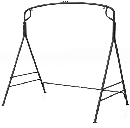 COSTWAY Metal Swing Frame, Heavy Duty A-Frame Swing Stand with Reinforced Bars and Hanging Rings, Outdoor 2 Hanging Ways Swing Seat Frame for Patio Garden Backyard Porch (170 x 118 x 165 cm)