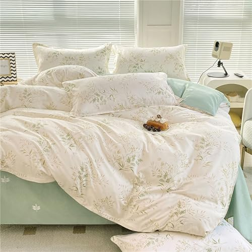 Odot Floral Parure de Lit 4 Pieces,Ensemble de Literie avec Housses de Couettes, Drap Plat et Taies D'oreillers, Set de Housse de Couette pour 1~2 Personnes (180x220cm,Plantes)