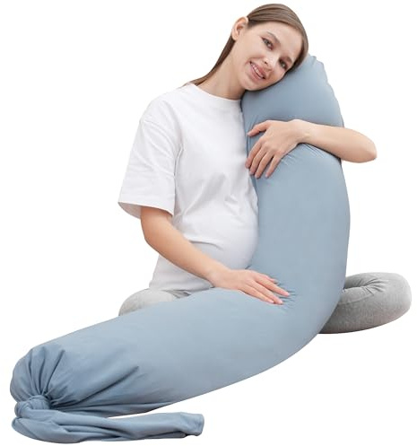 MOON PARK Pregnancy Pillow - Incredibly Smooth and Soft Cooling Cover I Shaped Full Body Maternity Pillow with Removable Cover - Support for Side, Back, Legs, Belly, HIPS - Grey