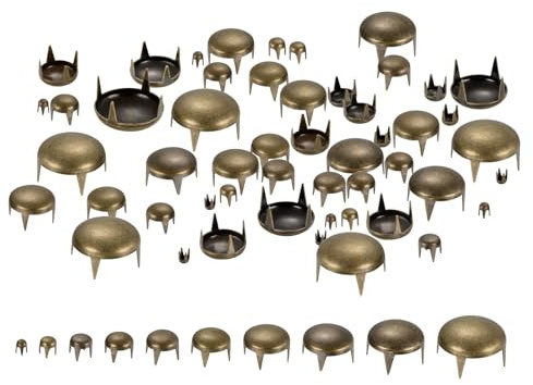 sourcing map 100Pcs Bronze Round Dome Rivets, 10 Sizes Brass Spike Studs Spots Punk Rock Nailheads Claw Beads Assorted Kit for DIY Clothes Belt Bag Shoes Bracelet Leather Craft