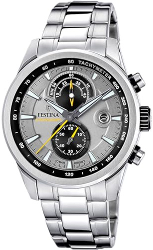 FESTINA Reloj Hombre Analógico de Acero Inoxidable 316l Plateado - Movimiento de Cuarzo - Cronógrafo - Calendario - Cristal Mineral Resistente - Resistente al Agua 10 ATM F20694/4 Timeless Chronograph