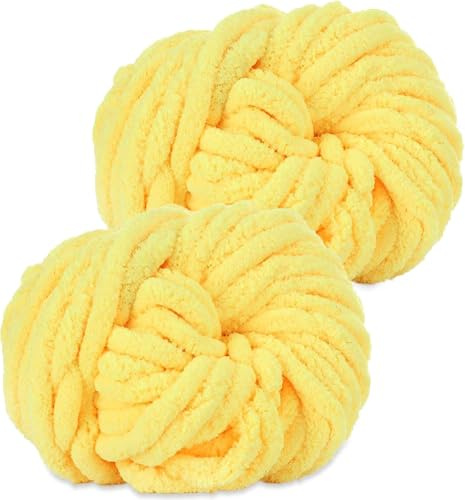 Hengrongshen Dicke Wolle 2 Stück 500g, Chunky Yarn für Armstricken, Häkeln von Decken, XXL Riesen Wolle zum Weben von Schals, Mützen, Haustier Nest - Gelb