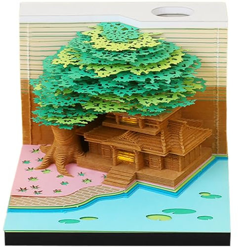 3D Notizblock mit LED-Leuchten 3D Memo Pad 2025 mit Acryl-Schutzhülle 3D Haftnotizen Kreative Exquisit Haftnotizen Klebezettel Papierskulptur Desktop Ornament (Grün)