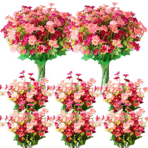 12 paquetes de margaritas artificiales de seda para exteriores, flores silvestres falsas, resistentes a los rayos UV, flores de plástico, arreglos florales para macetas de interior, jarrón, tumbas