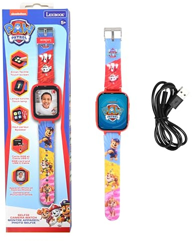 LEXIBOOK, La Patrulla Canina, Reloj con cámara Selfie, Pantalla táctil HD, Cámara 720p, Reproductor MP3, Altavoz Integrado, Dictáfono, Podómetro, 5 Juegos, Rojo, DMW070PA
