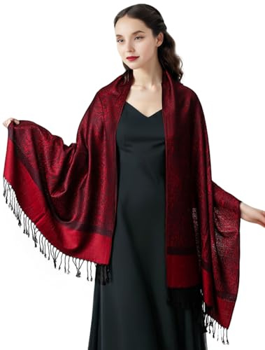 Shmily Girl Damen Pashmina Schal Stola für Frauen Schultertuch Eleganter Schal mit floralem Muster in vielen Farben(STY07-Rot)