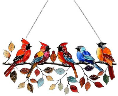 Vogel-Sonnenfänger für Fenster, hängende Acryl-Vögel, Ornamente, kleine Vögel, Anhänger, mehrfarbig, Vogel-Ornamente, Aufhänger an einem Ast, Geschenke für Vogelliebhaber