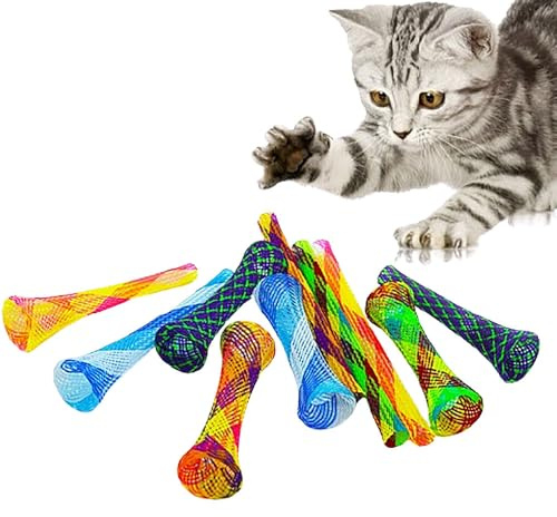 ELEGANTTIN 15 Pcs Cat Spring Toys Set Colorful Nylon Mesh Sticks Interactive Cat Toy Flexible Tube Interactive Cat Toy for Indoor Cats for Swatting Biting Hunting Kitten Toys