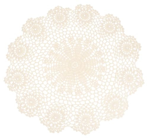 sourcing map Handgefertigte Häkel-Tischsets, 40,6 cm, rund, Retro-Tischmatte, Deckchen, Vase, Untersetzer, Schneeflocke, für Esstisch, Heimdekoration, Beige