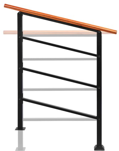 Bonnlo Outdoor Handrail Fit 1 to 3 Steps, Adjustable Hand Rails for Outside Stairs, Galvanized Iron Handrail for Garden Porch, Wooden Handle