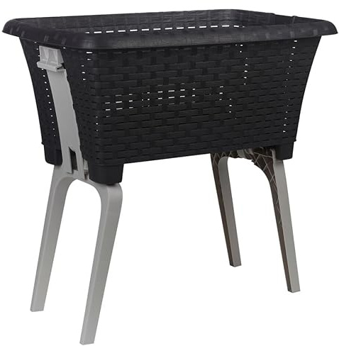 URBNLIVING - Cesto portabiancheria grande pieghevole con gambe retraibili - In plastica riciclata durevole, altezza ergonomica, salvaspazio e impilabile - Contenitore per biancheria - Antracite