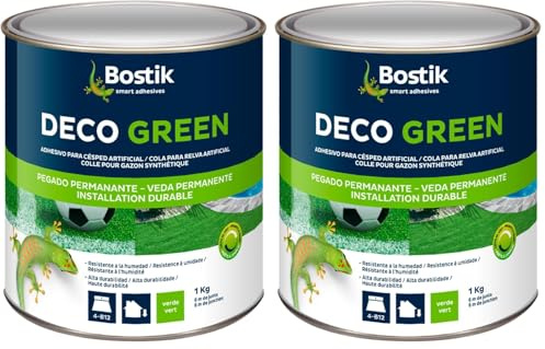 Bostik Colle Déco Green - Colle pour Gazon Synthétique Haute Durabilité – Tous Matériaux – Intérieur/Extérieur – Technologie MSP – Couleur : Vert – Fixation Discrète – Pot de 1 kg (Lot de 2)