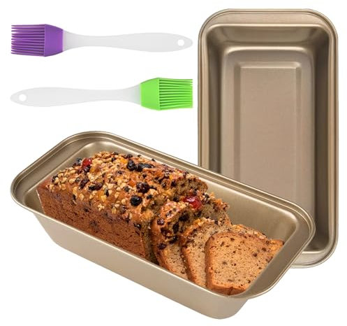 Juego de 2 moldes para pan de acero al carbono, rectangulares, antiadherentes, con revestimiento antiadherente, con 2 cepillos de cocina, adecuados para hornear pan, pasteles, tostadas y otros platos