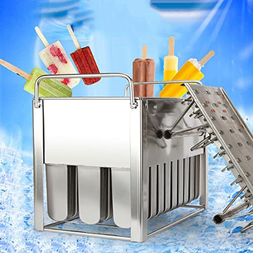 ZOLPINL Lot de 30 moules à Glace en Acier Inoxydable, avec bâtonnets en Bois et Brosse de Nettoyage, Support pour sorbetière avec Couvercle, capacité d'une Tasse : 85 g, B