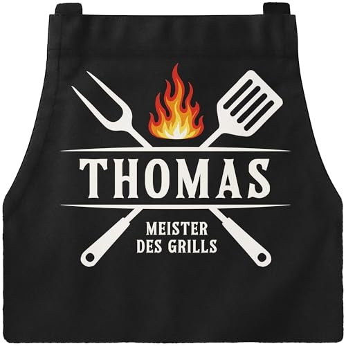 MoonWorks® Grillschürze für Männer mit Name und Spruch personalisiert Meister des Grills Grillgeschenk Herren Schürze Baumwolle