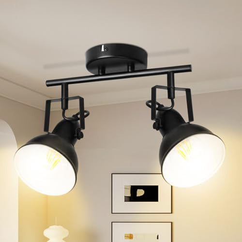 Unikcst Deckenstrahler 2 Flammig E27 Deckenlampe Schwarz-weiß | Metall, Schwenkbar 350°, Vintage, Wandleuchte Innen für Küche Wohnzimmer Schlafzimmer, Ohne Leuchtmittel