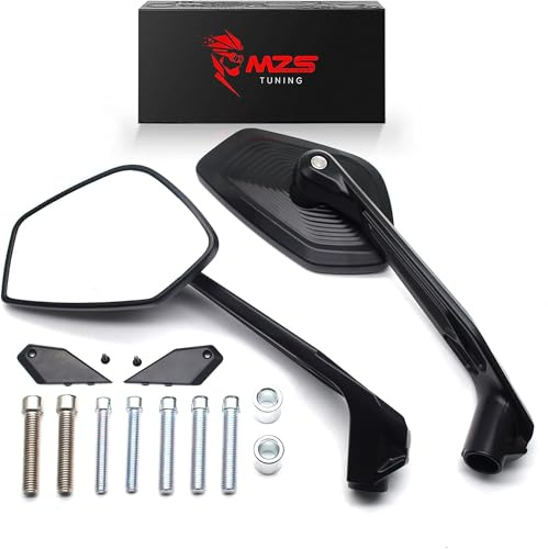 MZS Universal Motorcyle Mirrors, Aluminum Motorbike Rearview Side Handlebar Mirror for 10mm 8mm Bolts Accessories Compatible with Steeet Cruiser Touring Adventure Bike Scooter Ebike ATV