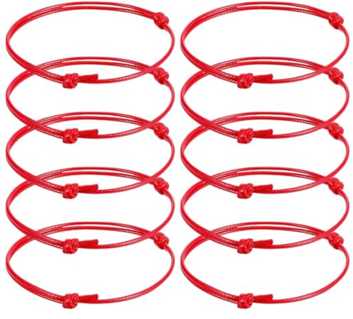 Bracelet Kabbale en corde rouge 10 pièces porte-bonheur réglables | Amulette en corde rouge porte-bonheur protection du destin bracelet en corde réglable unisexe