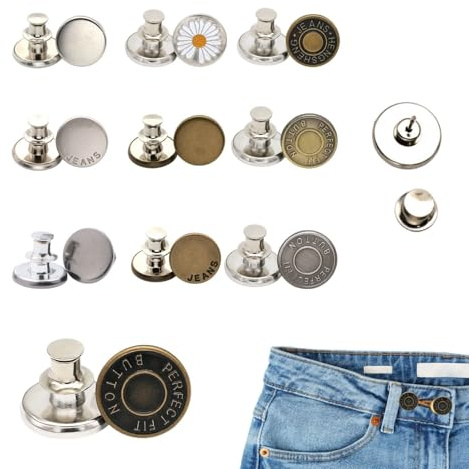 Lot de 20 boutons de jeans sans couture, 17 mm, réglables, de rechange, à emboîter, pour la réparation et l'ajustement de la taille