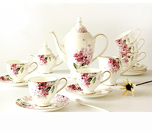 KazeRyu Juego De Té Y Café De La Tarde De Porcelana - Diseño Vintage De 15 Piezas Con 6 Tazas Y Platillos