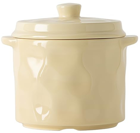 Jaamyears Piccole ciotole per zuppa di cipolle da 500 ml, tazza da zuppa in tinta unita con manici e coperchio, in ceramica, adatta al forno