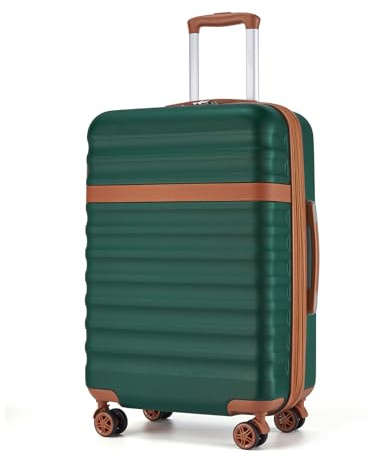 Kono 24 Inch Medium Suitcase Expandable Lightweight Luggage ABS+PC Hardshell Travel Case with 4 Spinner Wheels & TSA Lock (Green/Brown)