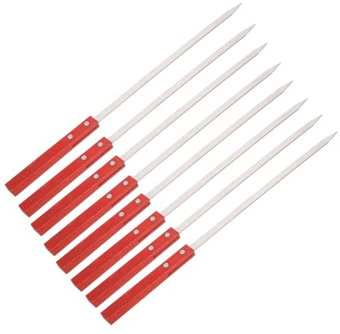 DIYEAH Lot de 8 Brochettes en Acier Inoxydable avec Manche en Bois Rouge 40 CM Accessoires de Barbecue pour Brochettes de Viande pour Grillades en Extérieur