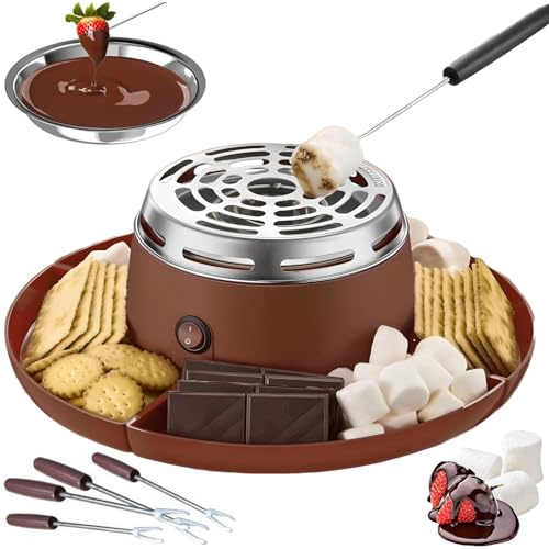 Machine à Fondue Au Chocolat, Kit 2 En 1 Pour Griller Des Guimauves Avec Kit 10 Accessoires, Plaque Antiadhésive De 30 Cm, Machine à Smores électrique Pour Fêtes, Soirées Cinéma, Cadeaux